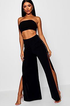 Boohoo Wide Leg Stud Detail Split Trouser