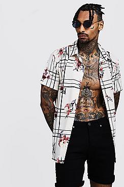 Boohoo Floral Check Print Short Sleeve Shirt