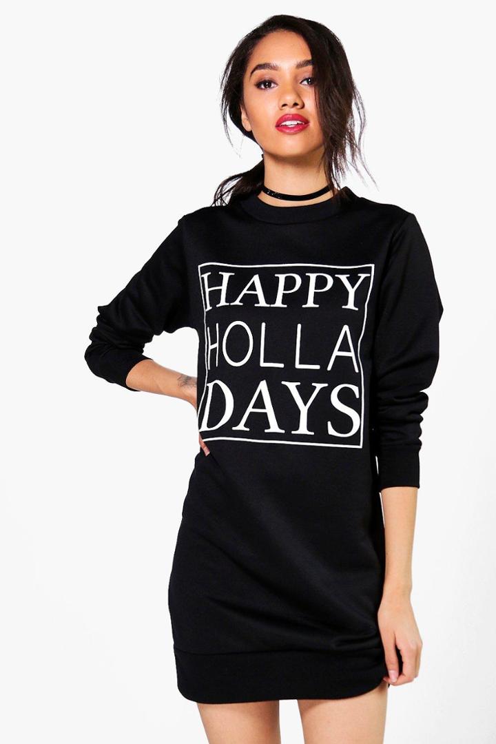 Boohoo Petite Julia Christmas Novelty Sweat Dress Black