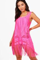 Boohoo Hannah Lazer Cut Beach Dress Pink
