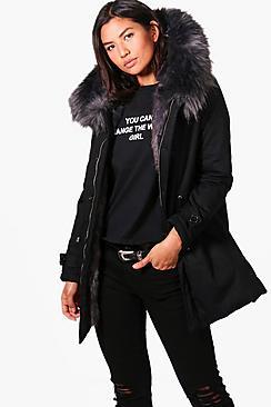 Boohoo Lucia Boutique Faux Fur Trim Parka
