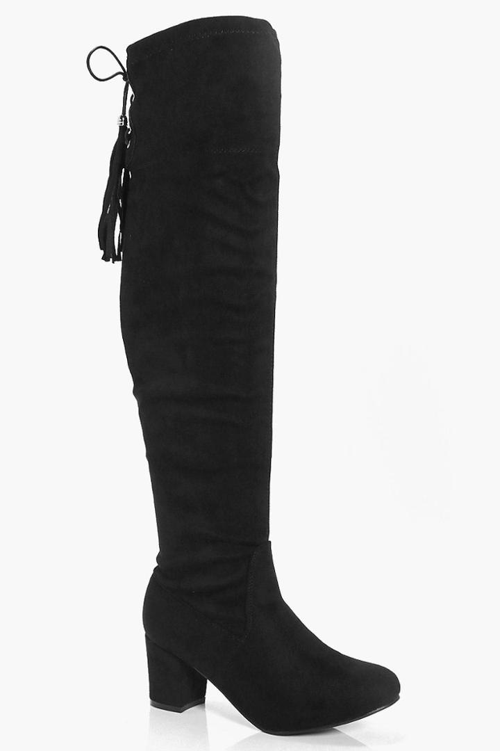 Boohoo Tilly Low Block Heel Over The Knee Boot Black