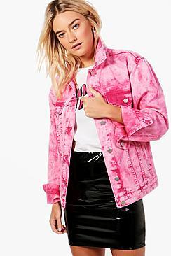 Boohoo Paige Hot Pink Acid Wash Oversize Denim Jacket