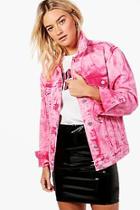 Boohoo Paige Hot Pink Acid Wash Oversize Denim Jacket