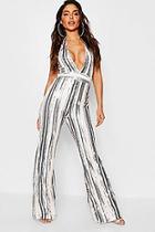 Boohoo Sequin Halterneck Plunge Flare Jumpsuit