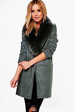 Boohoo Alana Wool Look Faux Fur Collar Coat