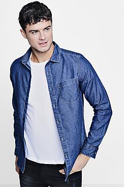 Boohoo Denim Shirt In Mid Wash