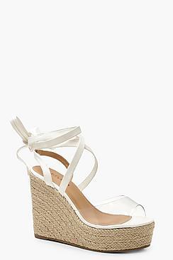 Boohoo Clear Peeptoe Wrap Espadrille Wedges