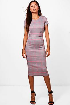 Boohoo Rosie Check Belted Midi Dress