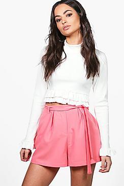 Boohoo Ria Tie Belt Tailored Shorts
