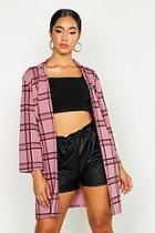 Boohoo Pink Check Longline Duster