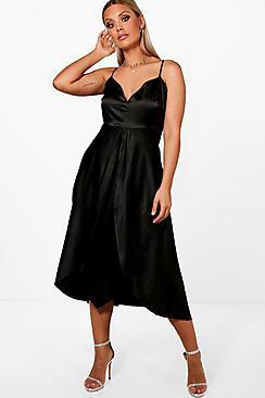 Boohoo Plus Imogen Satin Front Midi Dress