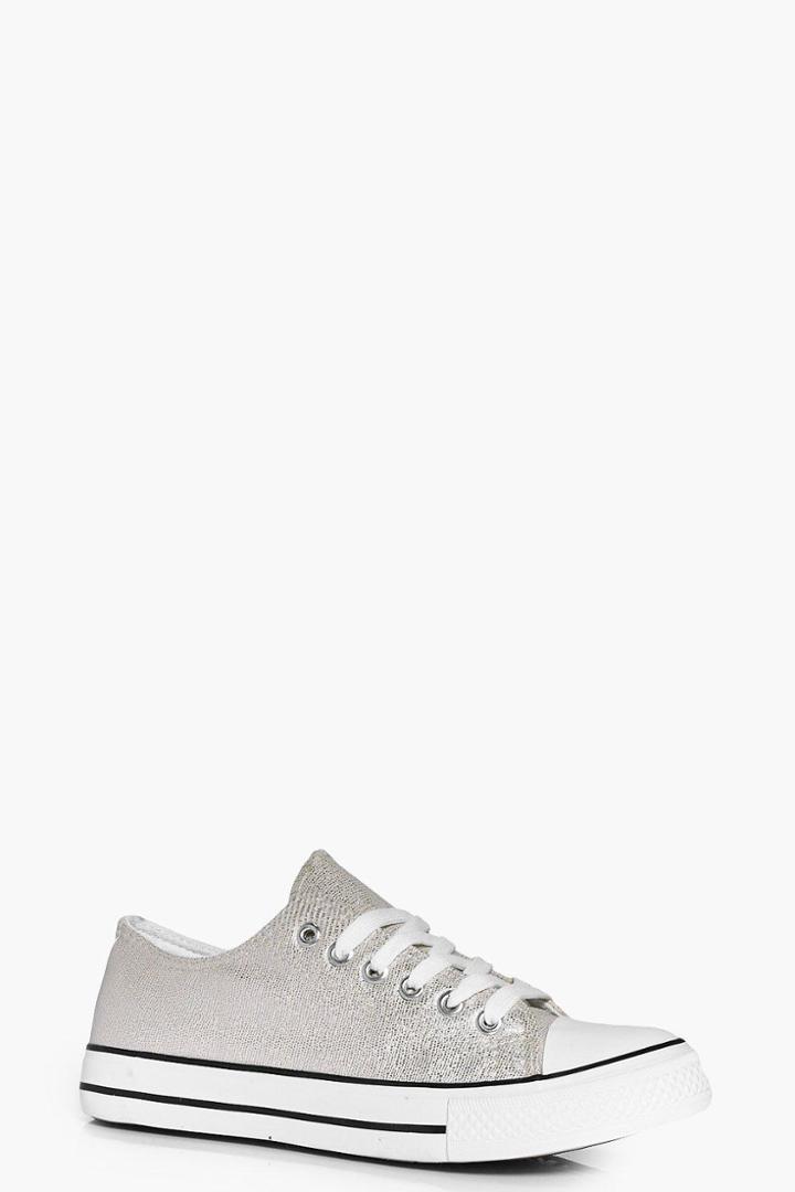 Boohoo Ella Lace Up Metallic Croc Trainer Gold