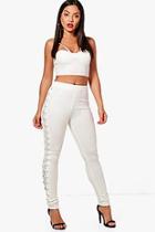 Boohoo Eve Lace Up Side & Mesh Detail Slim Trouser