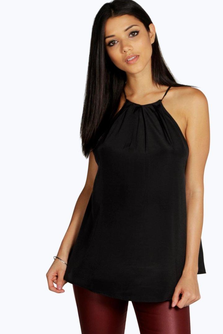 Boohoo Meg Woven Halterneck Swing Top Black