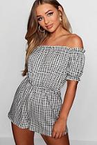 Boohoo Gingham Off The Shoulder Gypsy Style Playsuit
