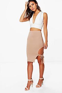 Boohoo Petite Claire Tie Split Side Midi Skirt