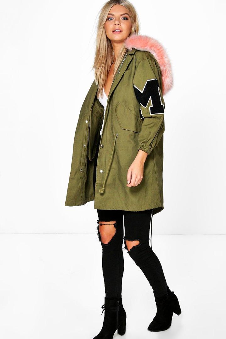 Boohoo Lola Faux Fur Hood Parka Pink