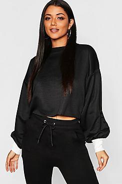 Boohoo Contrast Cuff Balloon Sleeve Sweat
