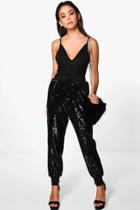 Boohoo Savannah All Over Sequin Relaxed Joggers Black