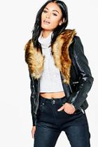 Boohoo Sophie Faux Leather Jacket With Faux Fur Collar