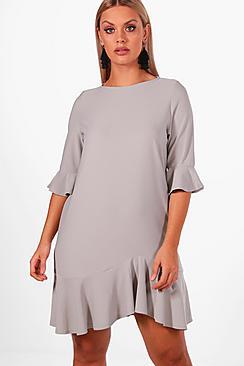 Boohoo Plus Crepe Ruffle Detail Shift Dress