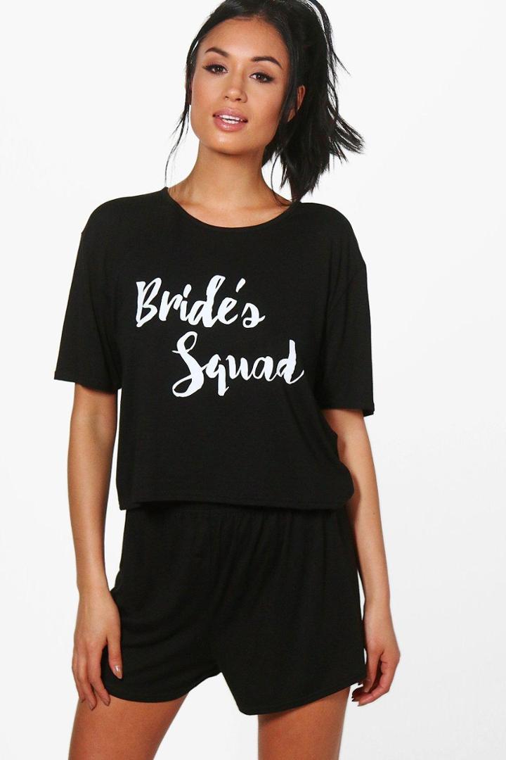Boohoo Maddison Brides Squad T-shirt & Short Set Black