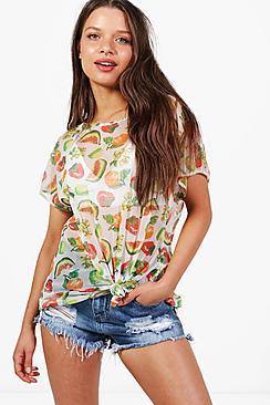 Boohoo Evelyn Tie Front Mesh Tee