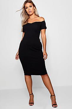 Boohoo Plus Bardot Ruched Bodycon Dress