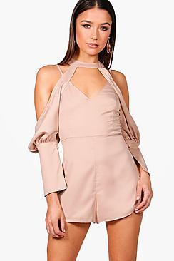 Boohoo Cut Out Detail Choker Playsuit