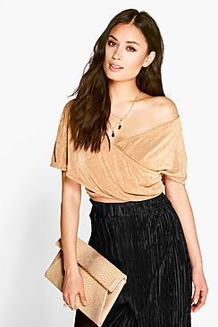 Boohoo Eva Wrap Over Bardot Top