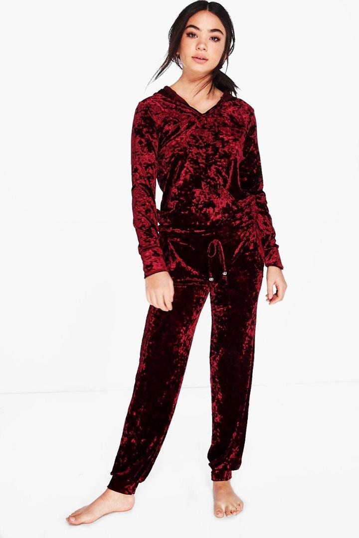 Boohoo Grace Crushed Velvet Jogger Wine