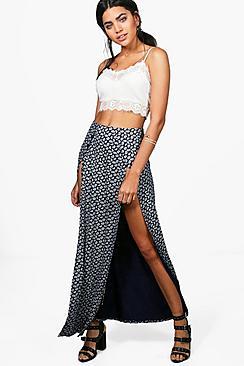 Boohoo Sahara Printed Double Split Front Maxi Skirt