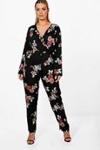 Boohoo Plus Sadie Floral Plunge Jumpsuit