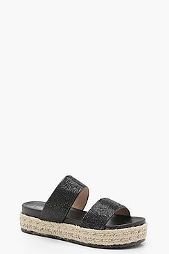 Boohoo Georgia Diamante Double Strap Flatforms