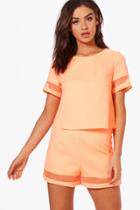 Boohoo Florence Mesh Insert Boxy Crop Top Orange