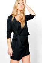 Boohoo Hollie O-ring Wrap Front Shirt Dress Black
