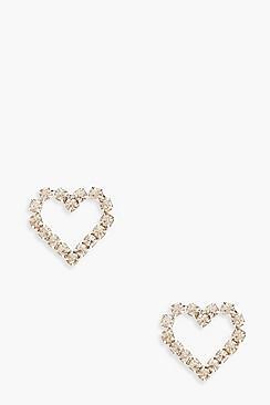 Boohoo Diamante Heart Stud Earrings