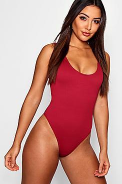 Boohoo Ribbed Scoop Swimsuit