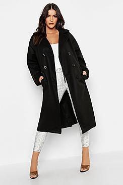 Boohoo Longline Double Breasted Wool Look Coat