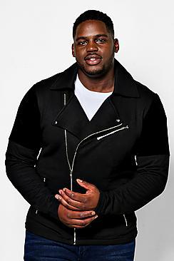 Boohoo Big And Tall Jersey Biker Jacket