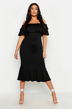 Boohoo Plus Ruffle Fishtail Midi Dress