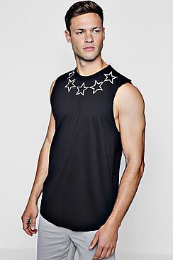 Boohoo Star Print Tank With Curve Hem