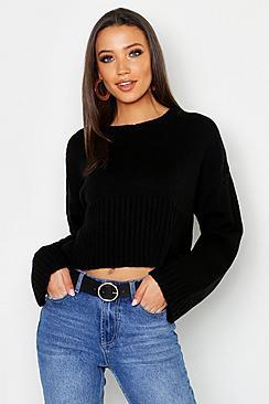 Boohoo Tall Oversized Deep Rib Crop Jumper