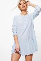 Boohoo Pamela Button Front Woven Smock Dress Blue
