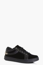 Boohoo Isla Chain Detail Lace Up Trainer Black