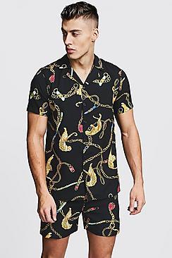 Boohoo Tiger Chain Print Short Sleeve Shirt