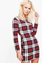 Boohoo Ailbhe Checked Long Sleeve Bodycon Dress