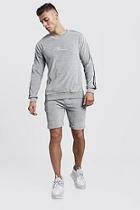 Boohoo Velour Man Sweater Short Tracksuit With Side Tape