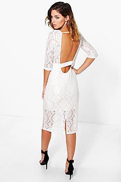 Boohoo Elisa Low Back Lace Midi Dress